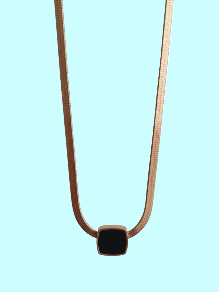Black Square Pendant Rose Gold Snake Chain Necklace