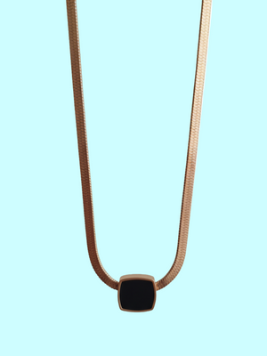 Black Square Pendant Rose Gold Snake Chain Necklace