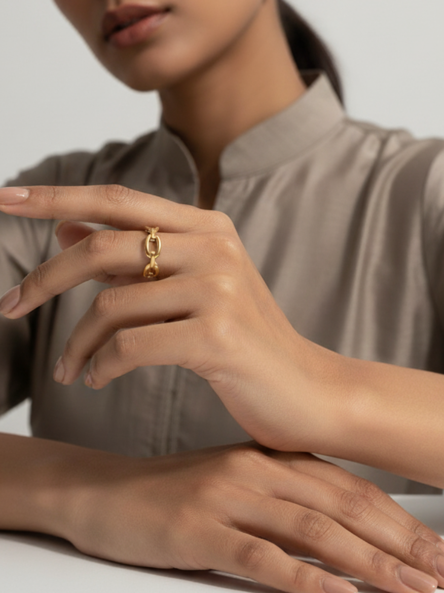 Chunky Chain Linked Adjustable Rose Gold Ring