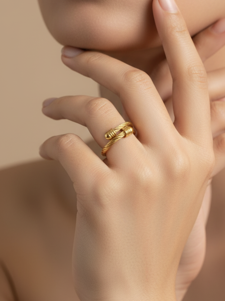 Classic Rope Textured Adjustable Rose Gold Ring