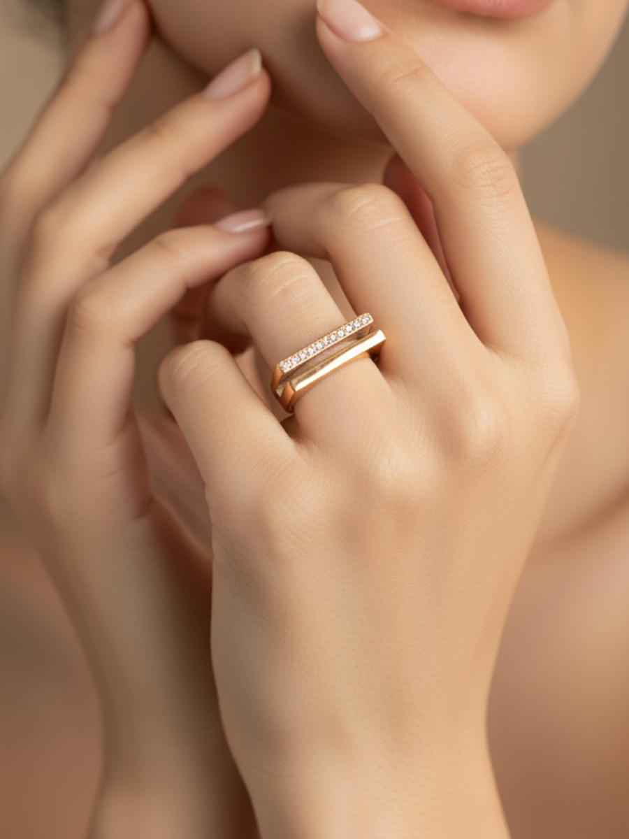 Designer Rose Gold Diamond Double Line Ring