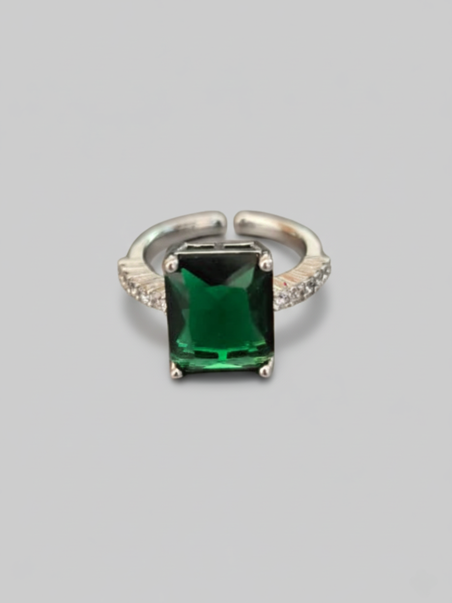 Emerald Green Stone Silver Plated Minimal Ring