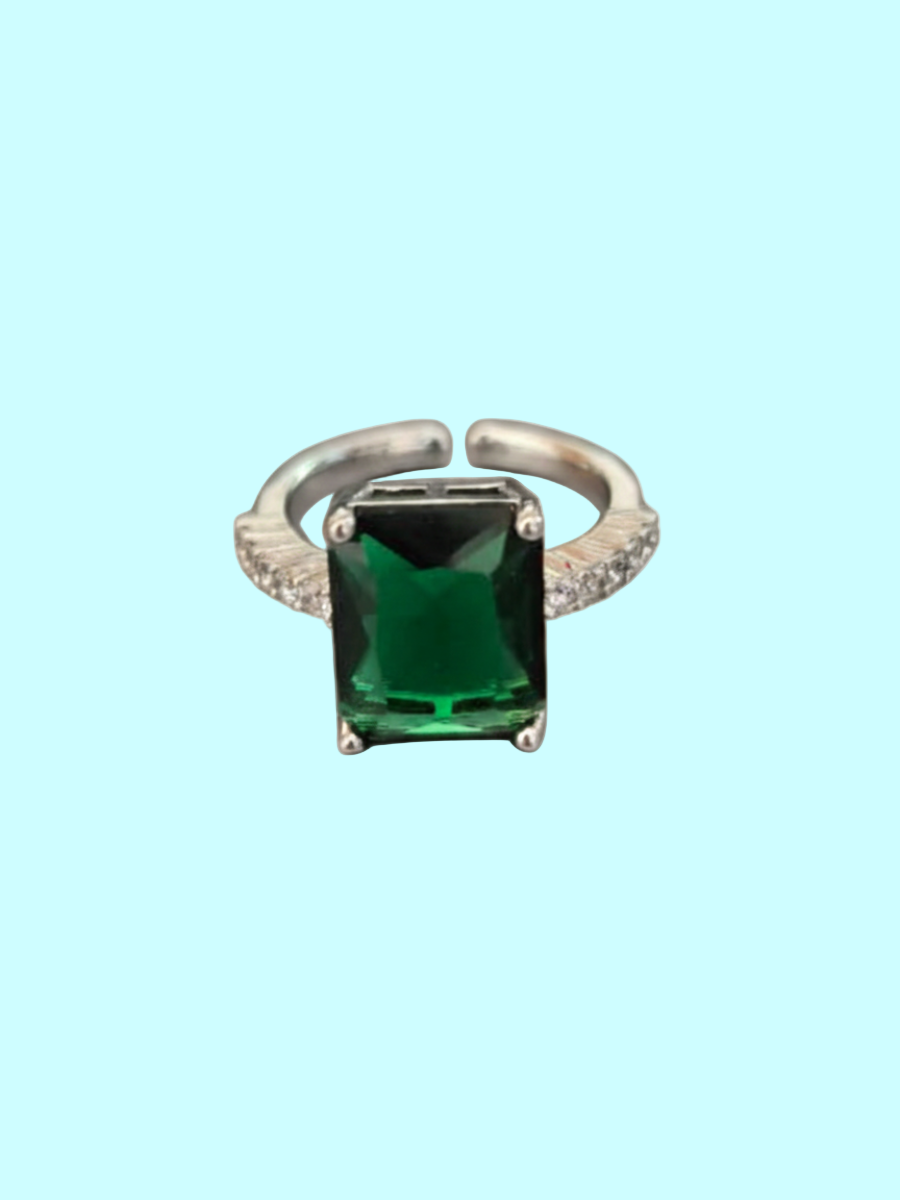 Emerald Green Stone Silver Plated Minimal Ring