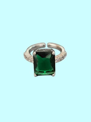 Emerald Green Stone Silver Plated Minimal Ring