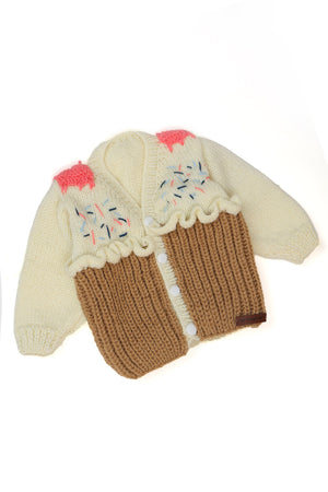 Choco Sprinkle Knitted Cardigan - Cream & Beige
