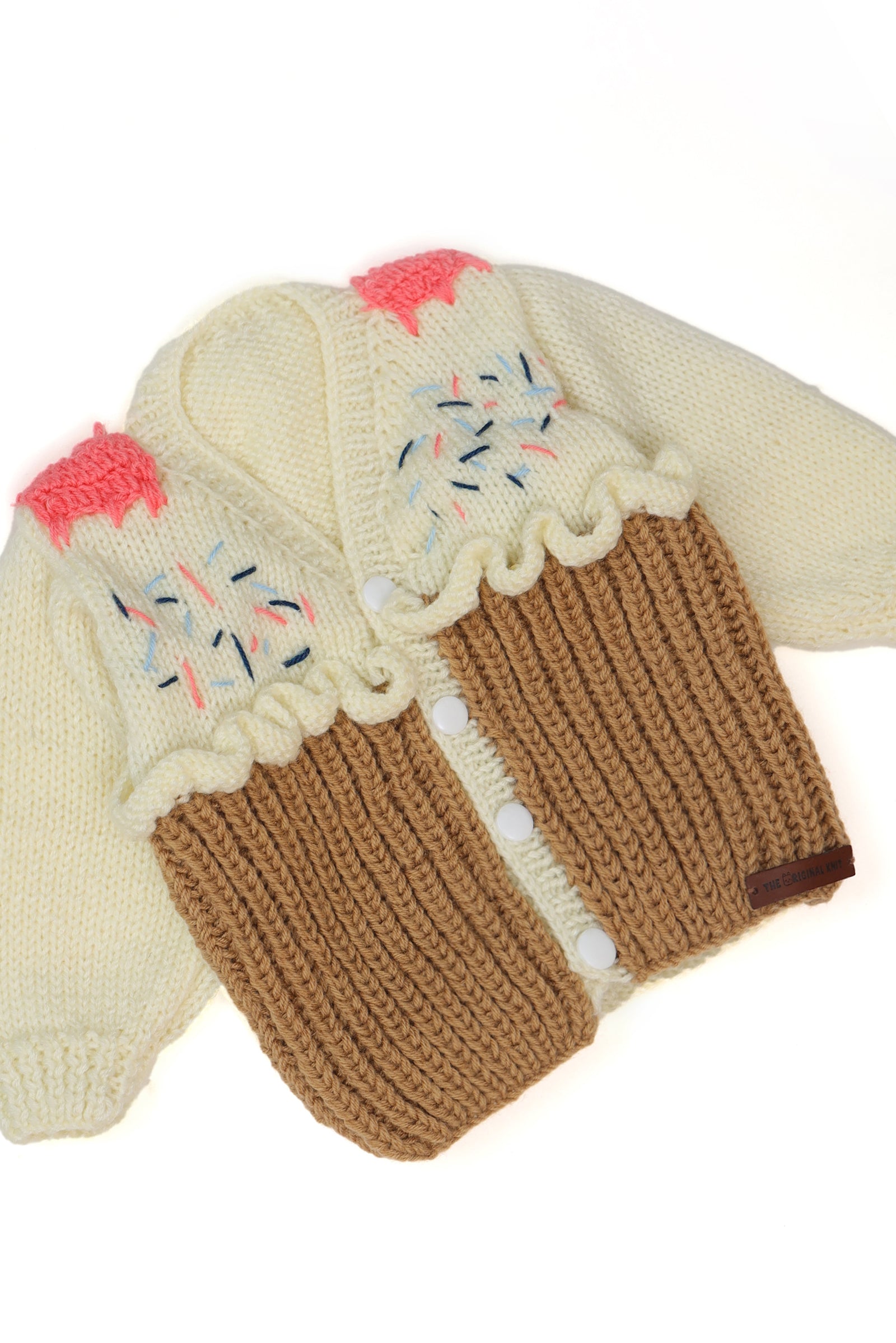 Choco Sprinkle Knitted Cardigan - Cream & Beige