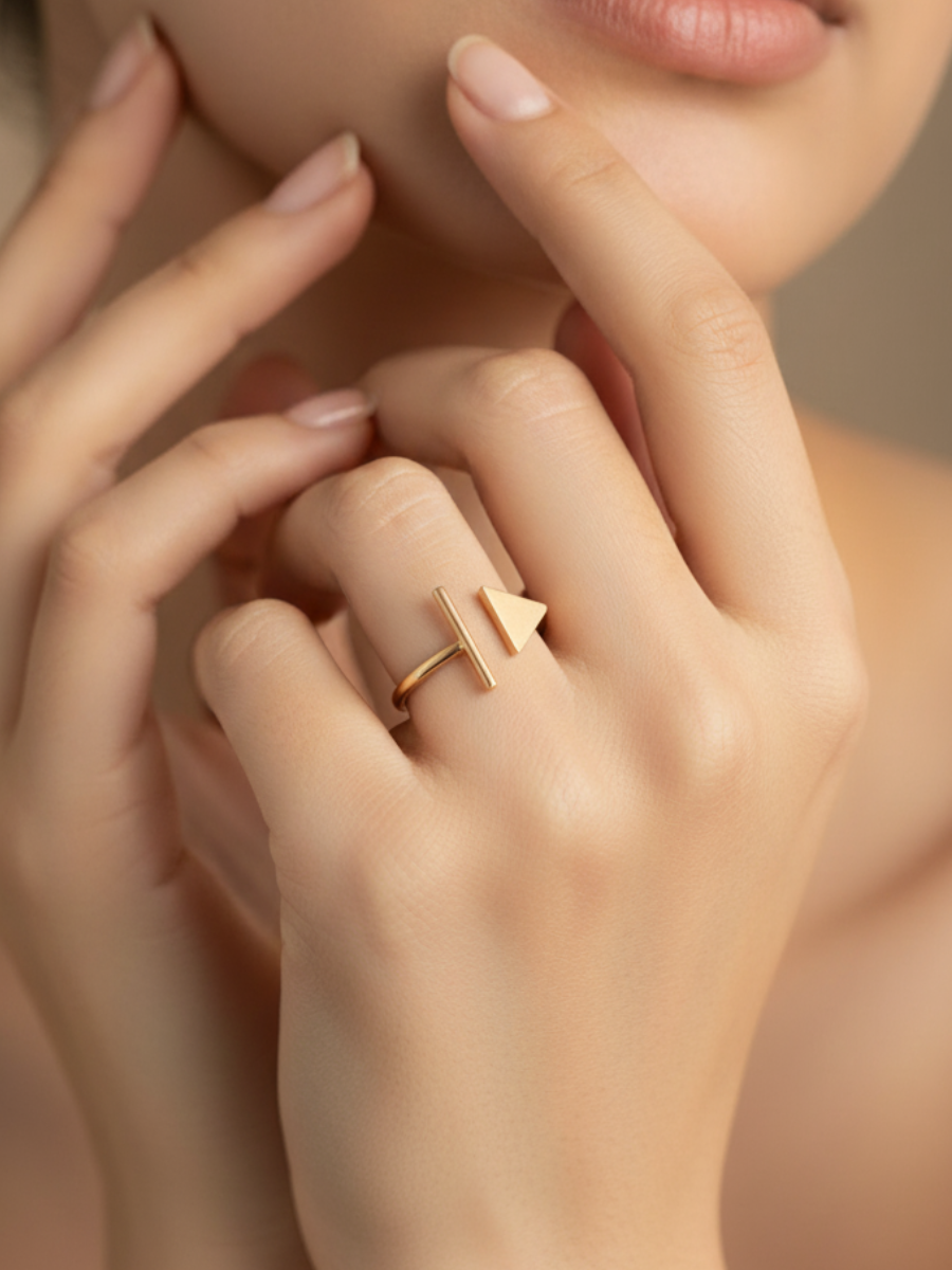 Geometric Arc and Angle Rose Gold Minimal Ring