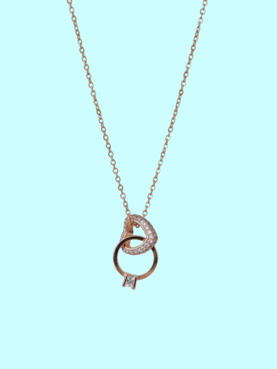 Interlocked Heart and Ring Pendant Rose Gold Necklace