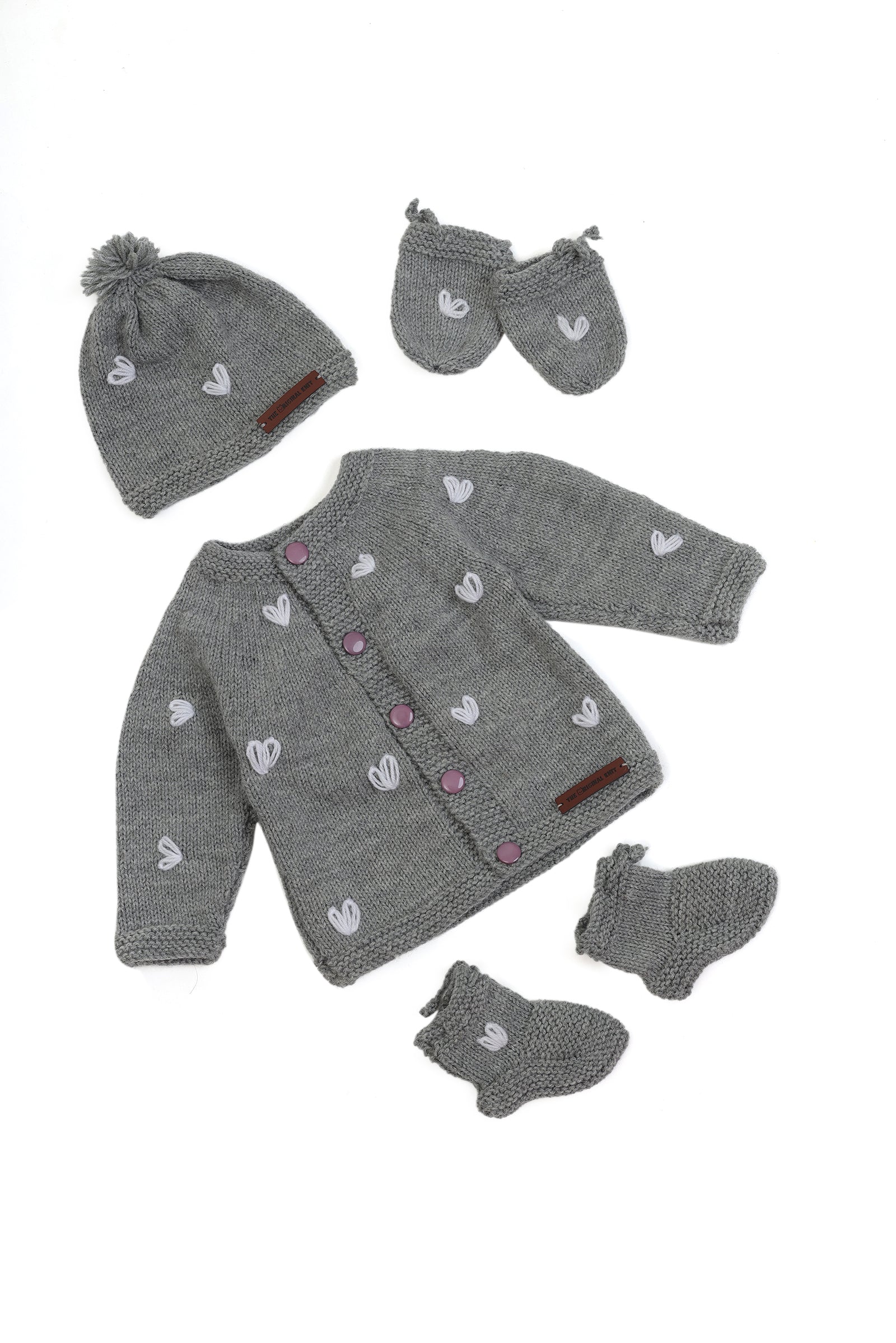 Tiny White Heart Sweater Set – Grey